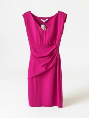 NEW Diane Von Furstenberg bright Pink Cocktail dress w cinched waist size 4
